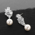 Pearl-Like Round Drop Floral Cluster Earrings In Silver Tone view 3