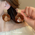 Translucent Flower Gold Square Statement Stud Earrings view 4