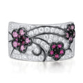 Silver Tone Pink Floral Filigree Wide Band Statement Ring view 5
