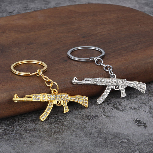 Punk Rhinestone AK Rifle Zinc Alloy Keychain Pendant Gift