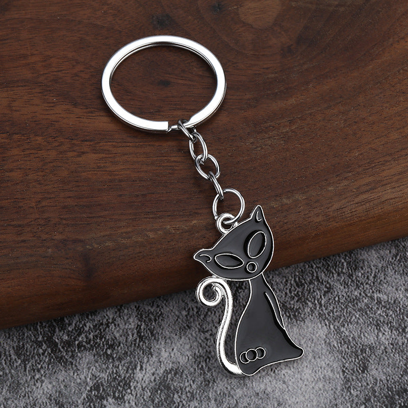 Black and White Cat Zinc Alloy Keychain Bag Charm Gift