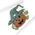 Crystal Halloween Pumpkin Brooch with Blue Witch Hat view 3