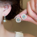 Blue Square Crystal Earrings in Three Designs With Decorative Details view 2