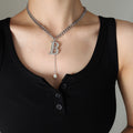 Letter B Cuban Chain Pearl Drop Necklace Gold Steel Tone view 7