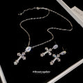 Crystal Cross Earrings and Pendant Necklaces in Two Tones view 3