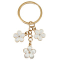 White Sakura Flower Enamel Charm Keychain with Gold Tone Ring view 5