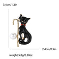 Enamel Cat Brooch with Cane and Pearl Black or White view 6