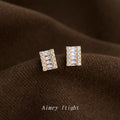 Gold Tone Square Baguette Round Zircon Geometric Stud Earrings view 3