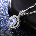 Silver Tone Round Clear Stone Halo Pendant Necklace view 3