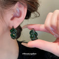 Dark Metal Green Crystal Cluster Huggie Earrings Decorative Jewelry view 2
