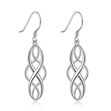 Silver Tone Open Braided Marquise Long Drop Earrings