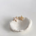 Gold Asymmetric White Enamel Pave Crystal Starfish Stud Earrings view 6