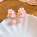 Layered Floral Drop Earrings in Pink Purple and Blue view 6
