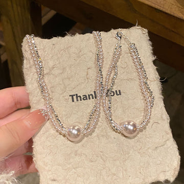 Double Strand Pearl Bead Necklace Bracelet 3 Styles
