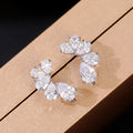 Clear Teardrop Stone Floral Cluster Half Hoop Earrings view 4