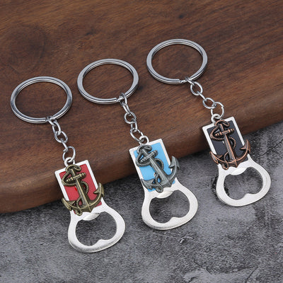 Three anchor-accent bottle opener keychains