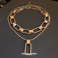Layered Rectangle Link And Pendant Necklace Set In Gold Or Silver Tone view 4