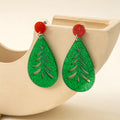 Green Glitter Christmas Tree Teardrop Earrings Red Posts view 3