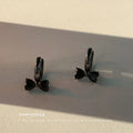 Black Tone Bow Charm Huggie Hoop Earrings For Women view 4