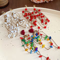 Heart Top Colorful Chip Long Tassel Stud Earrings Statement Pair view 1
