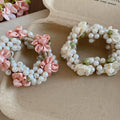 Pearl Satin Flower Hair Ties Pink White Ribbon Two Styles view 2