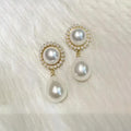 Gold Tone Double Pearl Teardrop Earrings Polished Statement Fashion Jewelry view 3