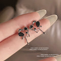 Silver Liquid Heart Black Crystal Stud Earrings Matching Pair view 3