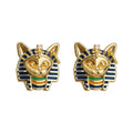 Gold Tone Blue Green Egyptian Cat Pharaoh Stud Earrings view 5