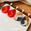 Layered Teardrop Statement Earrings in Neutral or Red Orange view 2