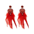 Crystal Floral Feather Drop Earrings in Brown and Red view 5