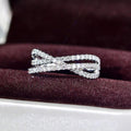 Silver Multi Layer Crossed CZ Pavé Finger Ring Sizes 6-10 view 3