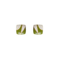 Green and White Enamel Geometric Square Stud Earrings Gold view 5