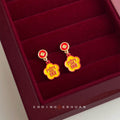 CNY Lion Dance Snake Fortune Red Gold Charm Earrings Set view 6