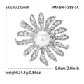 Crystal Sunflower Brooch with Pearl Center in Two Tones view 7
