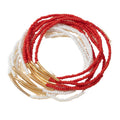 Seed Bead Stretch Bracelet Set Gold Tube Bar Red White view 5
