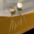 Hammered Disc Chain Tassel Stud Earrings For Women view 4