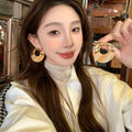 Tortoise And Beige Open Disc Drop Earrings Statement Jewelry Design view 2