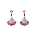 Pink Crystal Fan Drop Earrings in Polished Statement Design view 5