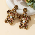 Beaded Rhinestone Sea Turtle Drop Earrings Four Colors view 7