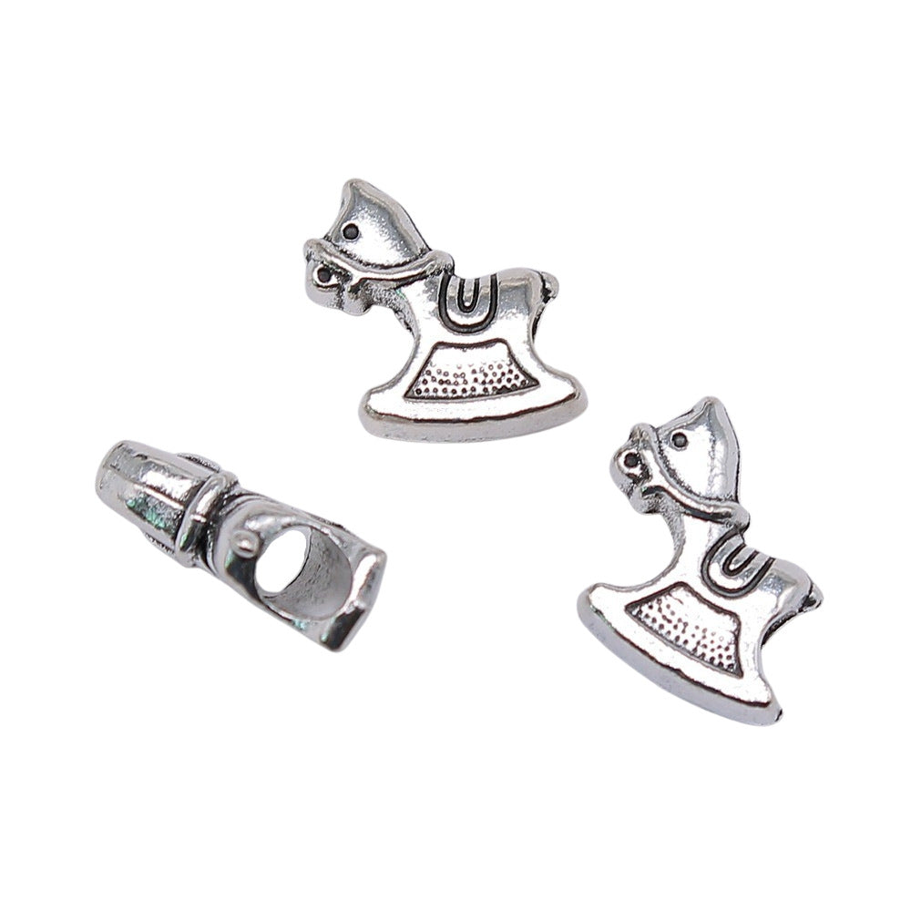 16x15x6mm 2.9g Antique Silver Zinc Alloy Rocking Horse Large Hole Beads for DIY Bracelet Jewelry Making
