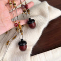 Red And Black Acorn Pendant Long Mixed Beaded Necklace view 2