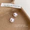 White Cotton Pearl Ball Stud Earrings Red Polka Dots view 4