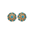 Gold Tone Turquoise Stone Floral Openwork Stud Earrings view 5