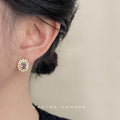 Gold Oval Clear Crystal Halo Stud Earrings Sunburst Pair view 3