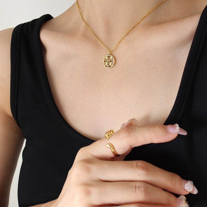 Hollow Xi Round Pendant Necklace Gold Rose Steel Tones