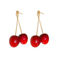 Red Cherry Drop Earrings With Gold-Tone Bars For Women view 5