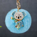 Jeweled Koala Keychains with Faux Fur Poms in Ten Pictured Color Pairings view 4