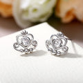 Crown Heart Stud Earrings in Silver and Rose Gold Tone Options view 2