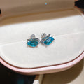 Blue Crystal Swan Stud Earrings in Two Metal Tones view 6