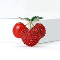 Three Cherry Brooch With Red Crystals and Green Leaves view 2
